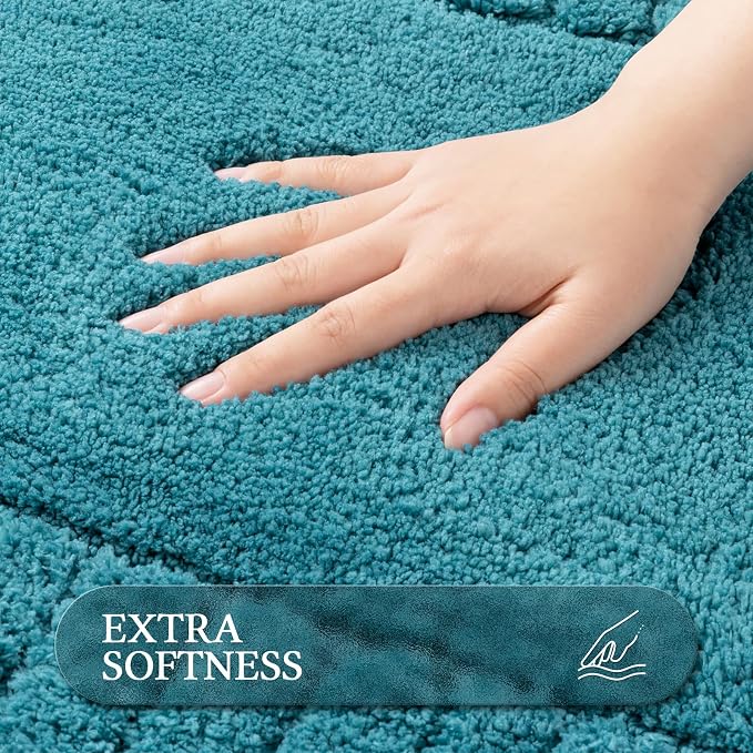 Pauwer Bathroom Rugs Sets 3 Piece, Microfiber Bath Mat Set, Aqua Blue | Non Slip Washable, Soft Plush, Extra Absorbent Bath Mats, U Shaped Contour Toilet Rug for Bathroom