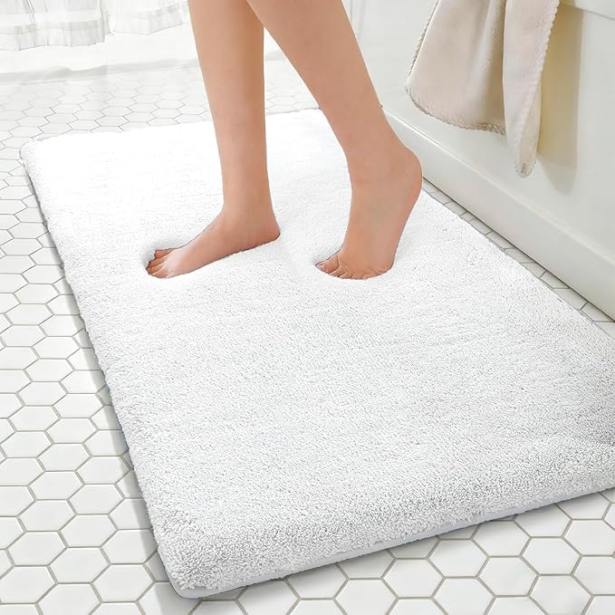 MINIDEAR Bathroom Rugs 44x24 Pure White - Thick Memory Foam Bath Mat, Ultra Soft & Plush Fluffy, Non-Slip, Quick Dry, Absorbent Washable Floor Mat for Tub, Toilet, Home Decor Accessories