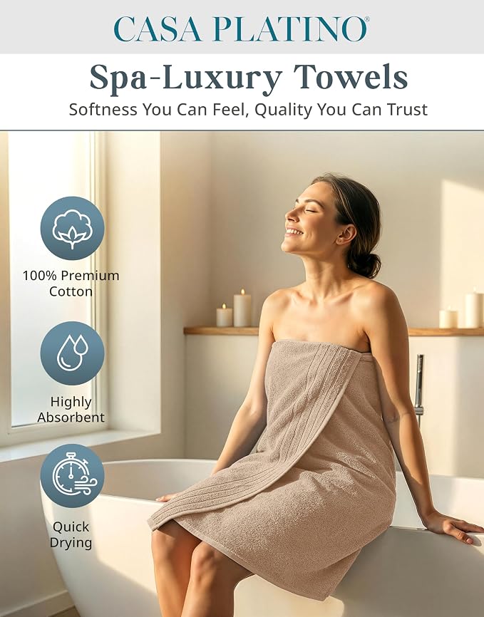Casa Platino Bath Towel Set 100% Cotton 8 Piece Soft Absorbent - Beige | Shower Towels - Generously Sized, Oversized & Roomy, Lightweight & Breathable, Fade-Resistant Color, Classic Terry Weave