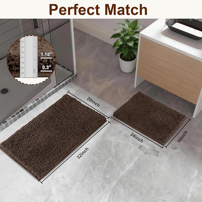 Bathroom Rugs Sets 2 Piece Non Slip Washable Bath Mat Set | Soft Absorbent bathroom mat set Microfiber bathroom floor mat Rubber Backed bath rug set for Floor, Tub and Shower