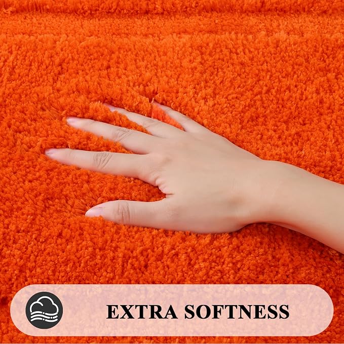 SHACOS Soft Microfiber Bathroom Rugs Set of 2 Pieces, Orange | 47x20 + 32x20, Absorbent Plush Bath Rugs, Non Slip Washable Shaggy Bath Mats, Fluffy Bathroom Runner Floor Mats Shower Rug