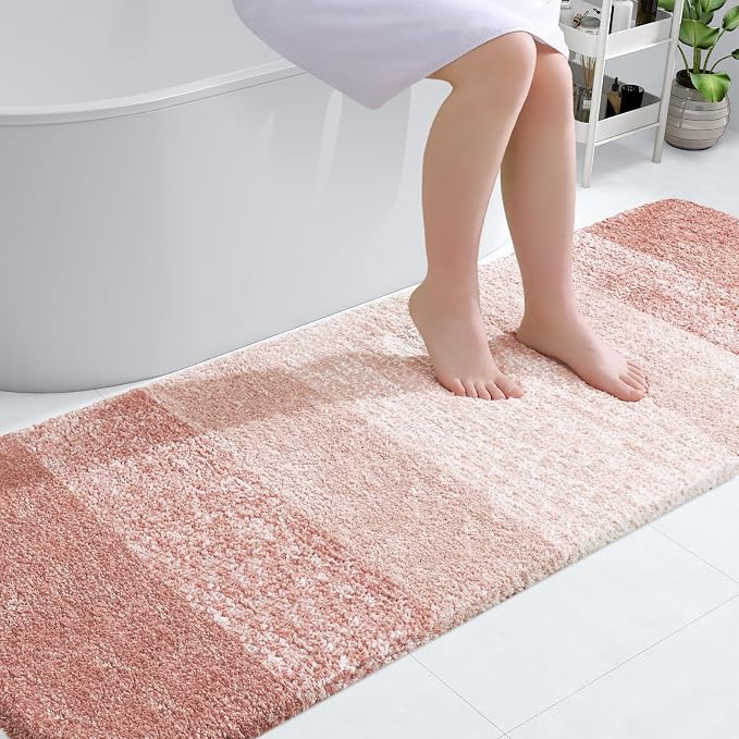 OLANLY Bathroom Runner Rug 70x20, Extra Soft Absorbent Microfiber Bath Rugs | Peach, Non-Slip Quick-Drying Rubber Backing, Machine Washable Long Bath Mat for Floor, Tub and Shower, Home Decor Accessories