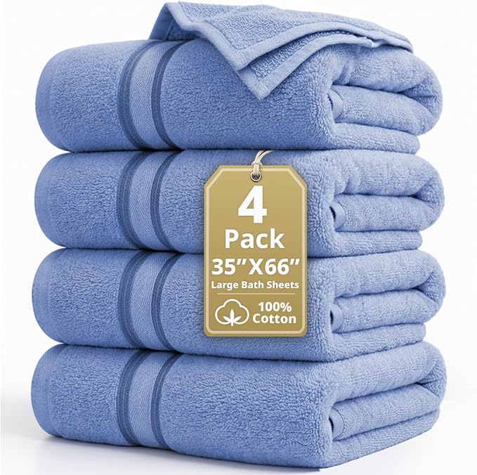 LANE LINEN Bath Sheets Large 100% Cotton 4 Pack Oversized Soft - Allure | Oversized Bath Towels - Coordinated Colors, Everyday Durability, OEKO-TEX Certified, Zero-Twist Durability, Generously Sized