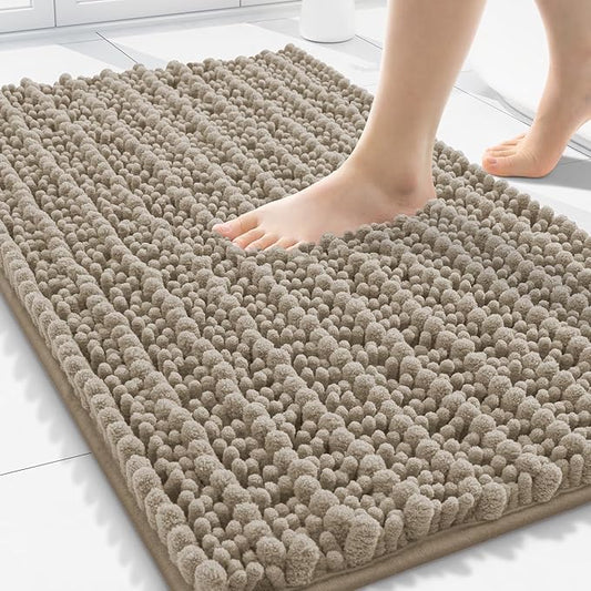 Smiry Bathroom Rugs 30X20, Extra Soft Rubber Backing Chenille Bath Mats | Latte Machine Washable Non Slip Quick Dry Bath Mats for Bathroom Floor, Tub, Shower, Home Decor Accessories