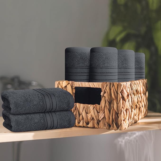 BOUTIQUO Ultra Soft Cotton Washcloths, Contains 12 Piece Face Cloths 12x12 inch, Ideal for Everyday use Face Towels, Compact & Lightweight Multi Purpose Washcloths - Charcoal Grey