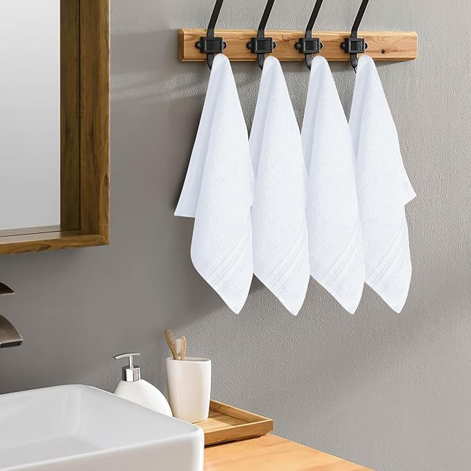 BOUTIQUO Ultra Soft Cotton Washcloths, Contains 12 Piece Face Cloths 12x12 inch, Ideal for Everyday use Face Towels, Compact & Lightweight Multi Purpose Washcloths - White