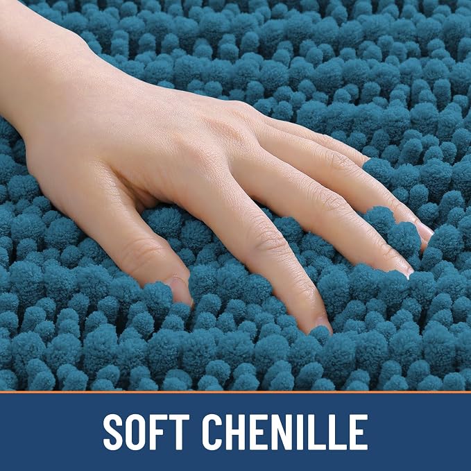 Smiry Bathroom Rugs 40X32, Extra Soft Rubber Backing Chenille Bath Mats | Peacock Blue Machine Washable Non Slip Quick Dry Bath Mats for Bathroom Floor, Tub, Shower, Home Decor Accessories