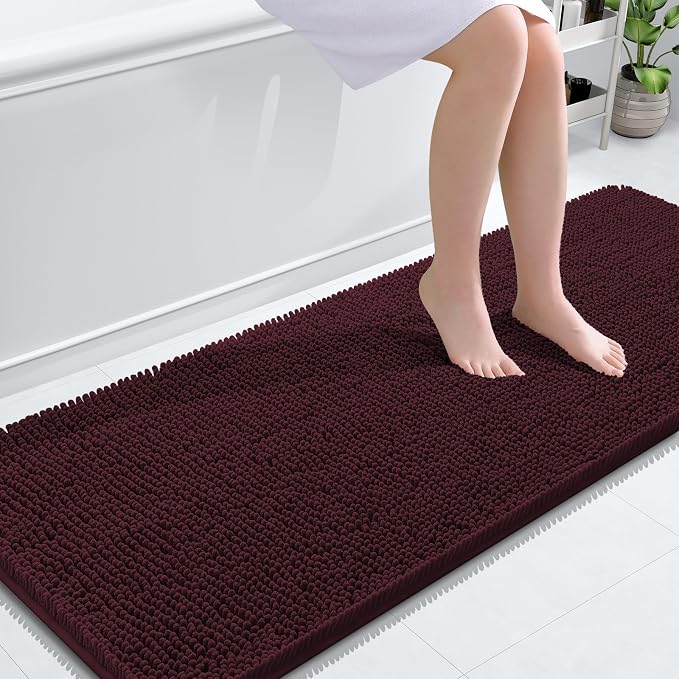 OLANLY Bathroom Runner Rugs 59x24, Extra Soft Absorbent Chenille Bath Rugs | Black Cherry, Quick-Drying Rubber Backing, Washable Long Bath Mat for Bathroom Floor, Tub and Shower, Home Decor Accessories