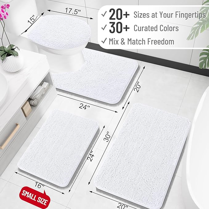 OLANLY Small Bathroom Rugs 30x18, Extra Soft Absorbent Chenille Bath Rugs | White, Quick-Drying Rubber Backing, Machine Washable Bath Mat for Bathroom Floor, Tub and Shower, Home Decor Accessories
