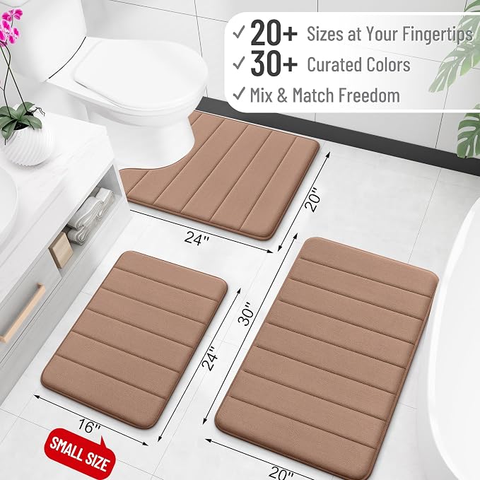 OLANLY Memory Foam Bath Mat 30x20, Super Soft and Absorbent Bathroom Rugs | Mocha, Quick Dry Bath Rug, Machine Washable Shower Floor Mats, Bathmat Carpet for Bathroom Floor, Tub and Shower