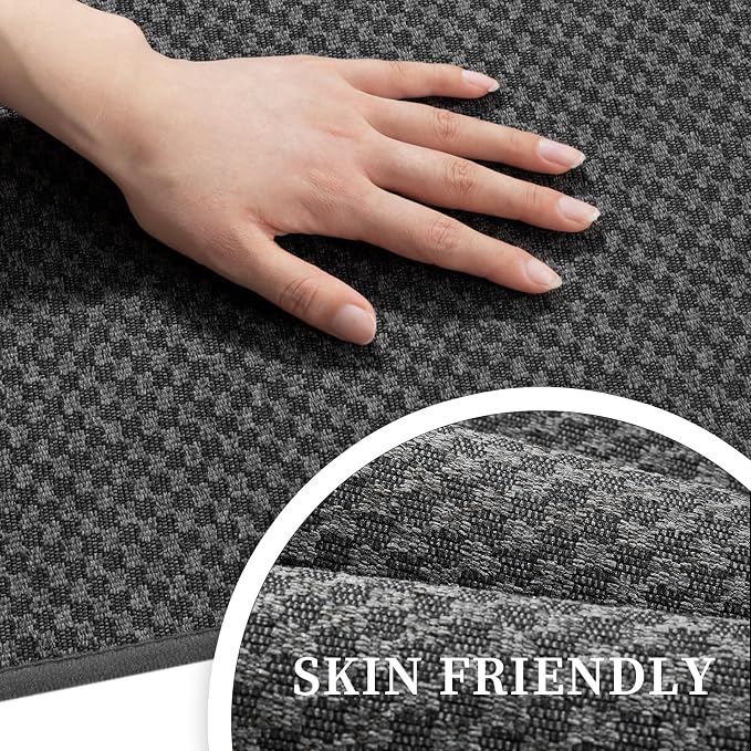 YIHOUSE Bathroom Rugs Sets 5 Piece Non Slip Washable, Absorbent Quick Dry Bath Mat Set with Toilet Mat, Weave Texture Low Profile Bath Rugs, Floor Mats for Bathroom, Tub & Shower, Dark Grey