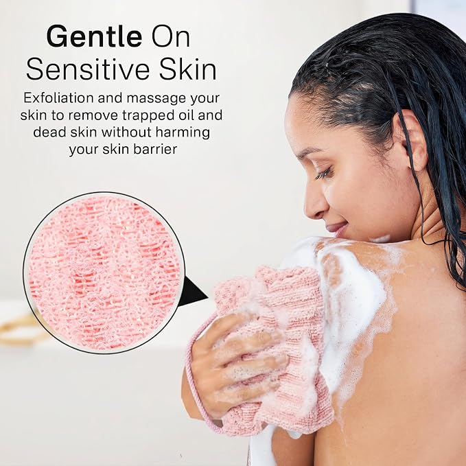Dual-Textured Exfoliating Washcloth Towel - Back Scrubber for Use in Shower Bath, Exfoliating Body Scrubber Exfoliator, Japanese Exfoliate Loofah Lufa Sponge Wash Cloth for Women Men