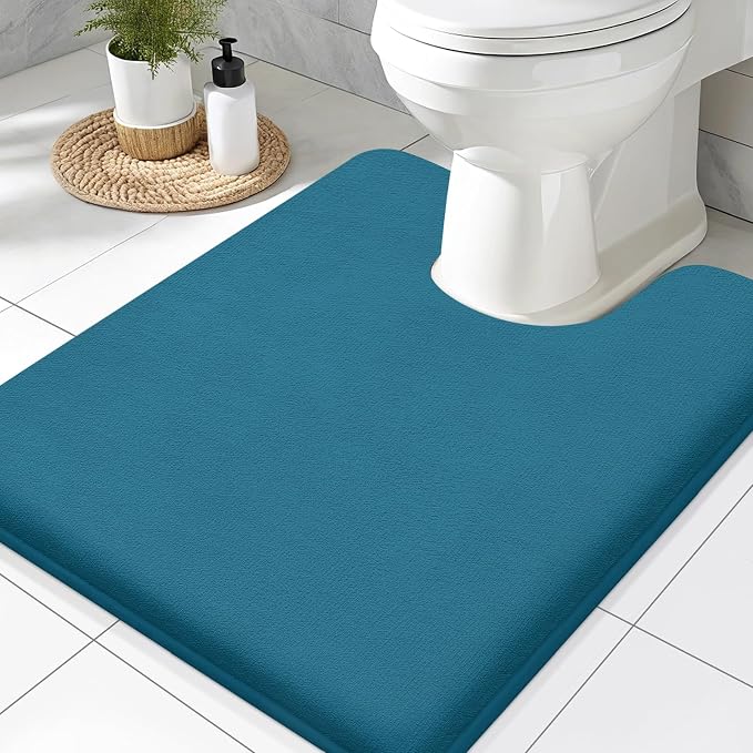Smiry Memory Foam Toilet Rugs 24x20, Extra Soft Absorbent Bathroom Rugs | Peacock Blue, Quick Dry Machine Washable Non-Slip Contour Bath Mat for Toilet