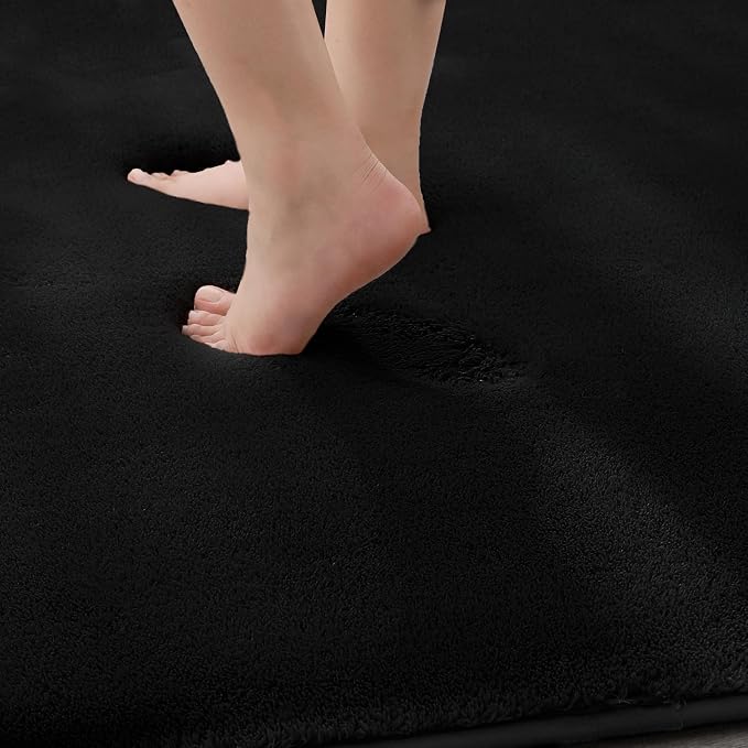 MINIDEAR Bathroom Rugs 24x17 Black - Thick Memory Foam Bath Mat, Ultra Soft & Plush Fluffy, Non-Slip, Quick Dry, Absorbent Washable Floor Microfiber Mat for Tub, Home Decor Accessories
