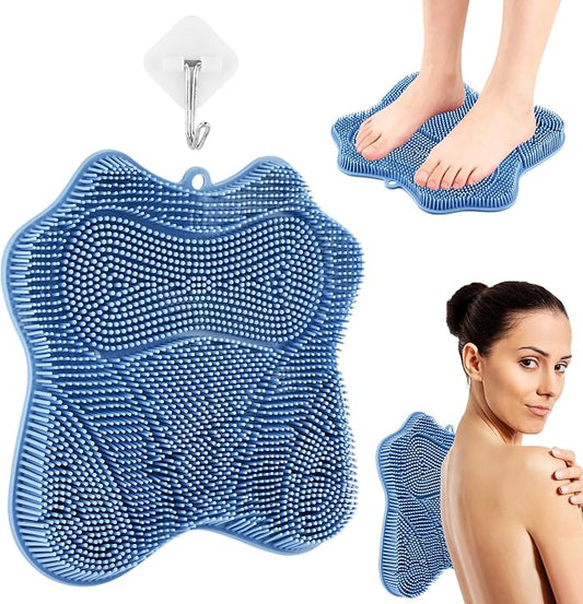 Shower Foot Scrubber Mat with Non-Slip Suction Cups & Hook,to Wall Mounted Back Scrubber Brush Mat,3 Type Brush Designs,for Deep Cleaning Shower Back Or Foot Exfoliating Massage