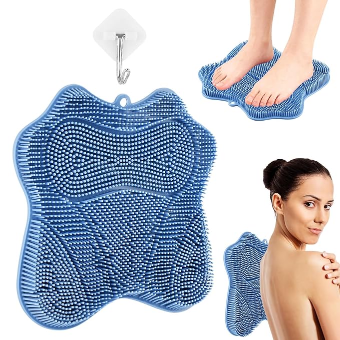 Shower Foot Scrubber,Shower Foot and Back Scrubber with Suction Cups,Butterfly Form Design,3 Brush Designs for Deep Cleaning Shower,Foot Scrubber Mat for Smooth Exfoliation(Blue)