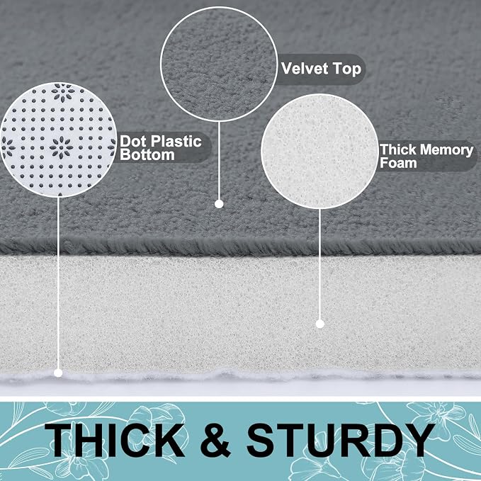 Smiry Memory Foam Toilet Rugs 20x20, Extra Soft Absorbent Bathroom Rugs | Dark Grey, Quick Dry Machine Washable Non-Slip Contour Bath Mat for Toilet