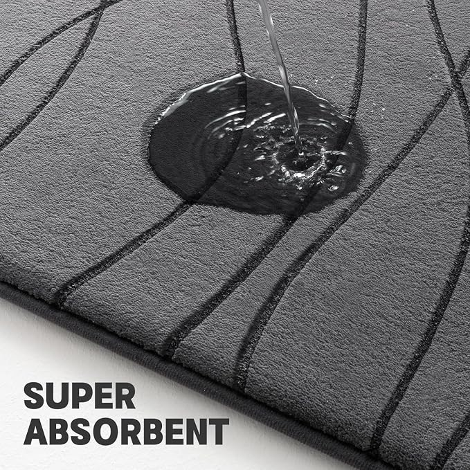 Bathroom Rugs Set 2 Piece, Memory Foam Bath Mat Dark Grey | U Shaped+Small Mat, Ultra Soft, Absorbent, Non-Slip, Machine Washable, for Bathroom, Sink and Toilet