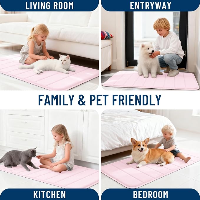 OLANLY Memory Foam Large Bath Mat 59x34, Super Soft Absorbent Bathroom Rugs | Pink, Quick Dry Bath Rug, Machine Washable Shower Floor Mats, Bathmat Carpet for Bathroom Floor, Tub and Shower