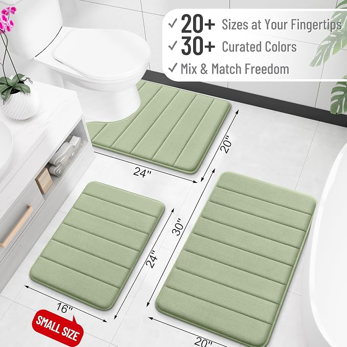 OLANLY Memory Foam Large Bath Mat 44x32, Super Soft Absorbent Bathroom Rugs | Sage Green, Quick Dry Bath Rug, Machine Washable Shower Floor Mats, Bathmat Carpet for Bathroom Floor, Tub and Shower
