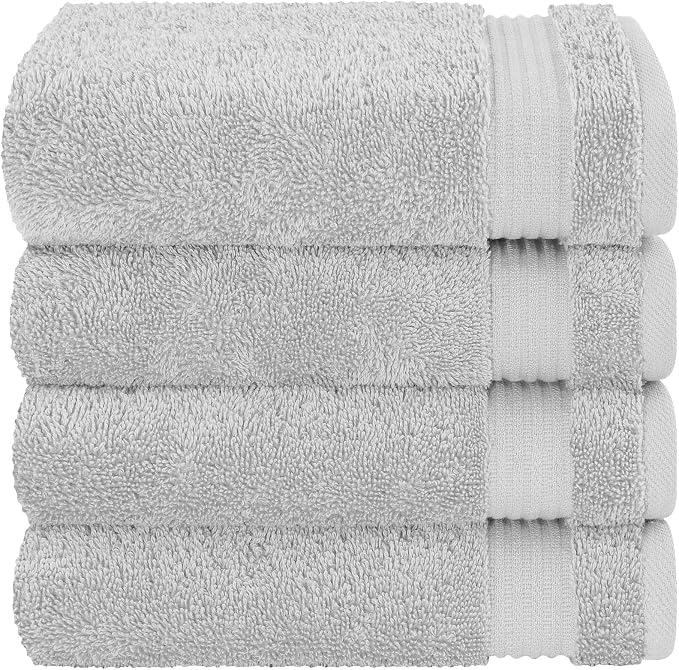 Cotton Paradise 100% Cotton Turkish Towel Set, Soft Absorbent Quick Dry, 4 Piece Hand Towel Set, Silver Grey