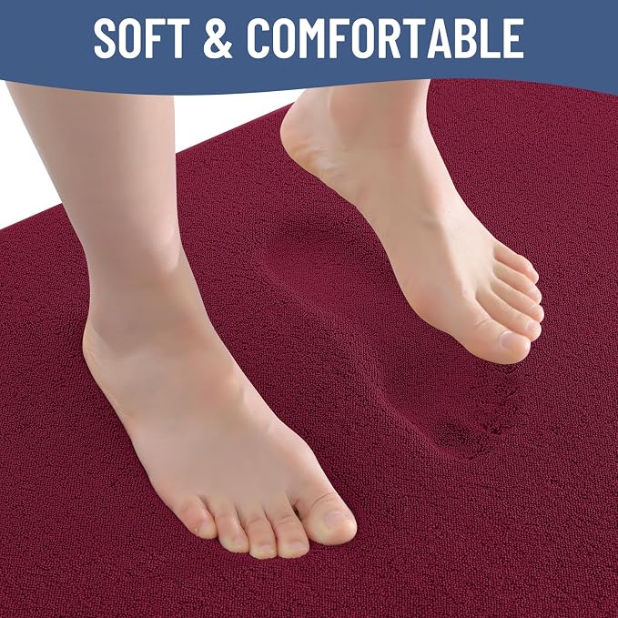 Smiry Memory Foam Bath Mat 30x20, Extra Soft Absorbent Bathroom Rugs | Burgundy Quick Dry, Machine Washable Bath Mats for Bathroom, Shower, Tub and Home Decor Accessories