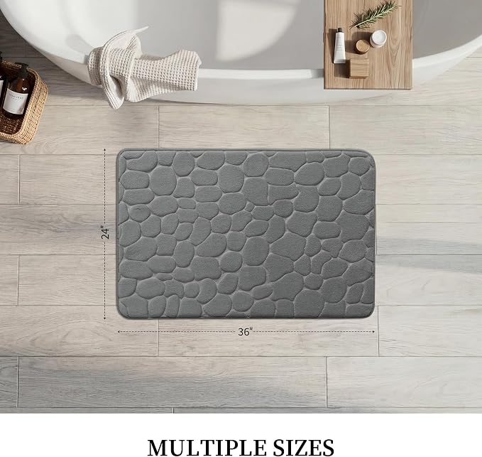 YIHOUSE Memory Foam Bath Mat Cobblestone Bathroom Rugs Super Water Absorbent Bath Mats for Bathroom Machine Washable Bath Rugs(24 x 36,Dark Gray)