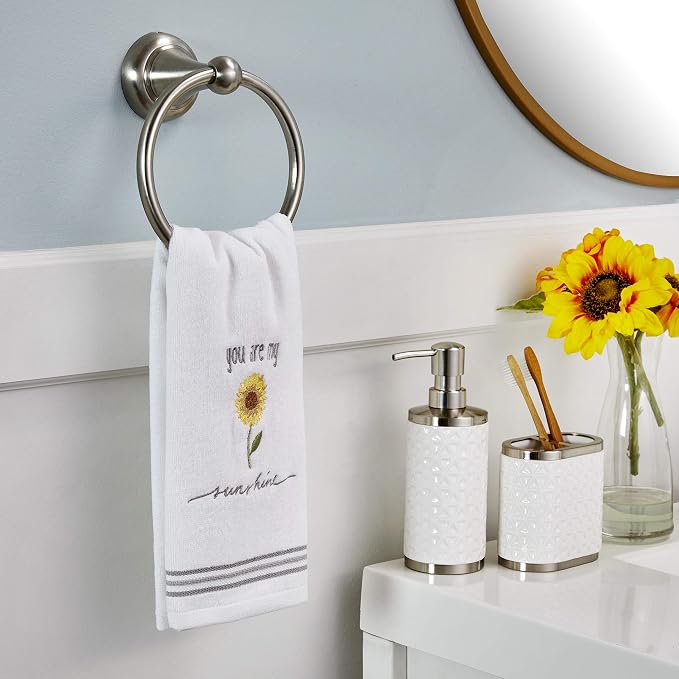 SKL Home by Saturday Knight Ltd. Sunshine Hand Towel (2-Pack), White | Soft, decorative velour. For use in the bathroom, kitchen or bar & makes a great gift.