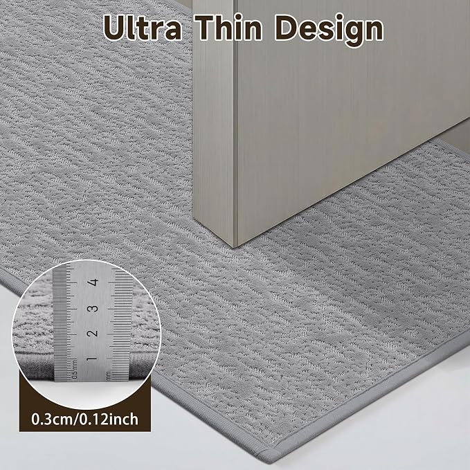 Pauwer Bathroom Rugs Sets 3 Piece, Ultra Thin Bath Mat Set, Light Grey | Non Slip Washable, Quick Dry, Super Absorbent, U-shaped Contour Toilet Rug, Low Pile, For Floor Sink Shower Room