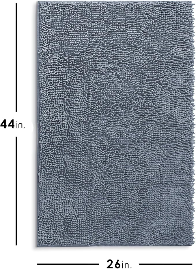 Hearth & Harbor Bathroom Rugs, Chenille Bath Mat - Machine Washable Bath Mats for Bathroom Non-Slip Backing Rubber, Quick Dry Bathroom Mat, 26 x 44 - Stone Blue