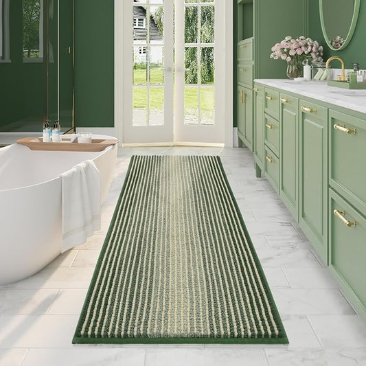 Large Bathroom Rugs Runner, 22x60 Chenille Bath Mats, Sage Green | Extra Soft Absorbent, Non Slip Striped, Quick Dry Machine Washable, Shower Rug for Bathroom Bedroom Decor