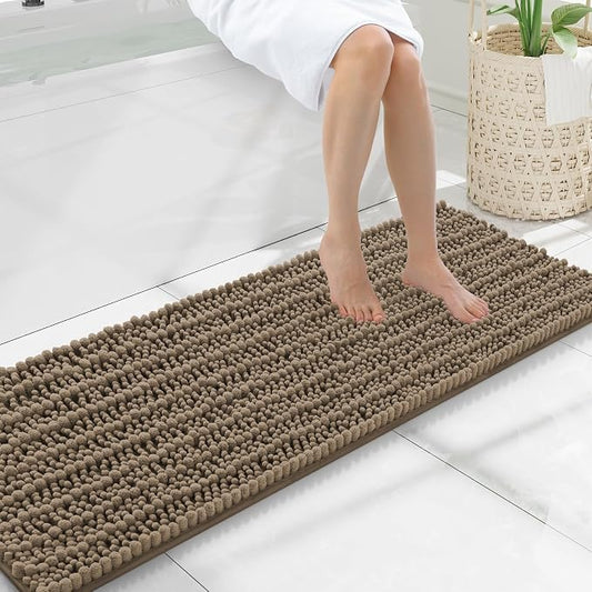 Smiry Bathroom Rugs 47X17, Extra Soft Rubber Backing Chenille Bath Mats | Camel Machine Washable Non Slip Quick Dry Bath Mats for Bathroom Floor, Tub, Shower, Home Decor Accessories