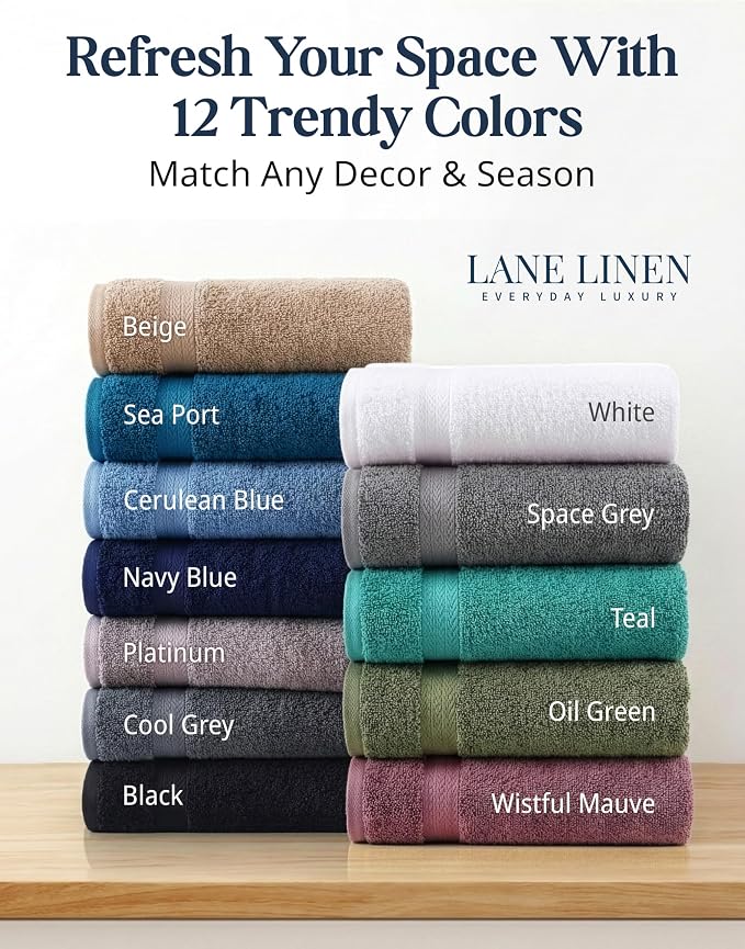 LANE LINEN Bathroom Towel Set 16 Piece Soft Absorbent Quick Dry - Navy | Set Of Towels - Easy-Care, Coordinated Colors, OEKO-TEX Certified, Ring-Spun Durability