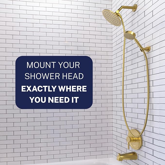 HammerHead Showers Solid Metal Handheld Showerhead Holder Wall Mount, Adjustable Screw-Mounted Pivot Ball, Shower Hose Holder, Fits Most Handheld Showerheads, Brushed Gold