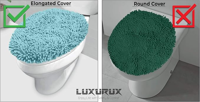 LuxUrux Toilet Lid Cover with Stretch Fit Elastic Band – Chenille Microfiber Toilet Seat Non-Slip Cover for Bathroom – Soft Plush, Machine Wash And Dry, Comfort & Clean Look (18 x 21'', Black)
