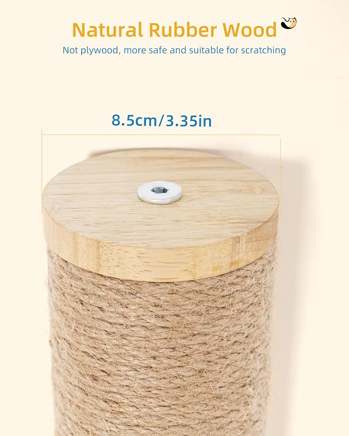 Aechonow 68" Wall Mounted Cat Scratcher,2Pcs of 34in Sisal Scratching Posts | Wood Cat Wall Scratcher,Cat Wall Furniture for Indoor Cats,Cat Wall Climber, Natural Sisal,Tall & Sturdy Corner Climbing Pole