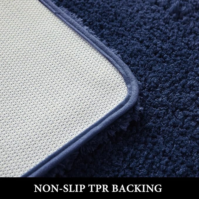 MIULEE Navy Blue Bathroom Rugs Set 2 Piece Small Soft Bath Mats 16x24 Inch | Soft Absorbent Microfiber Bath Rugs, Non Slip, Quick Dry, Fluffy Bath Rugs for Bathroom Floor Tub Showers, Machine Washable