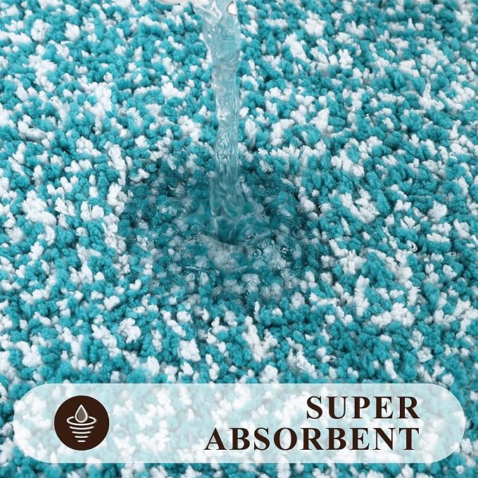 Pauwer Bathroom Rug Sets 3 Piece, Non Slip Washable Bath Mat, Aqua Blue | Soft Plush Microfiber, Super Absorbent Floor Carpet, U Shaped Toilet Mats, Quick Dry, Shaggy Shower Rugs Runners