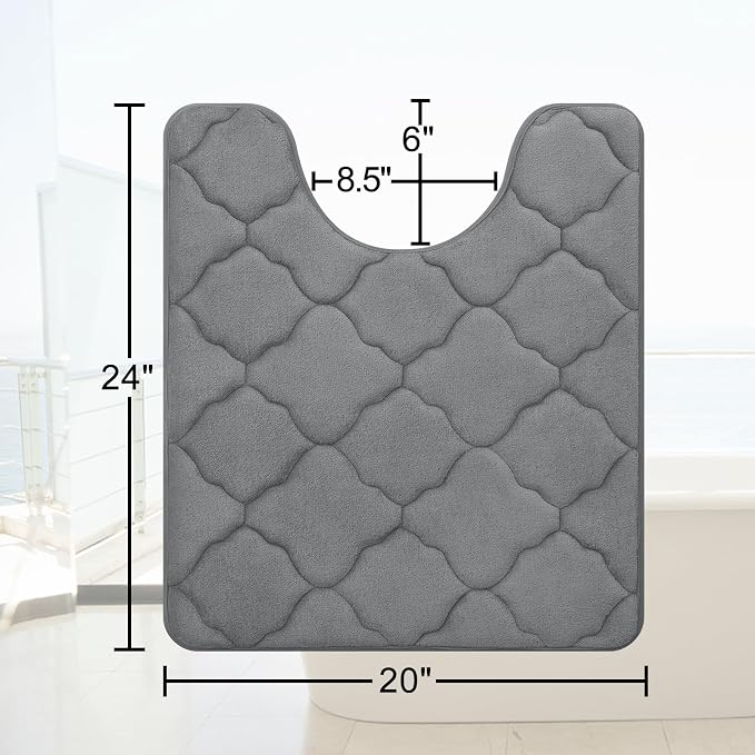 OLANLY Memory Foam Toilet Rugs U-Shaped 24x20, Soft Bath Mat, Dark Grey | Thick Absorbent Carpet, Non-Slip Backing, Machine Washable, for Bathroom Floor, Tub, Shower and Home Decor Accessories