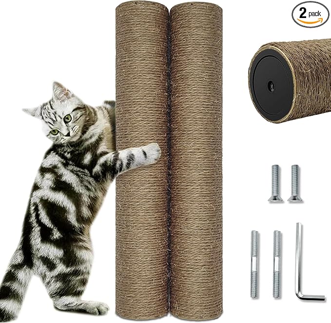 Cat Scratching Post Replacement Pole, 2 PCS 15.7in Cat Tree Replacement Post, Natural Sisal Cat Tree Replacement Parts with M8 Screws (40cm/15.71inBrown, M8*2poles)