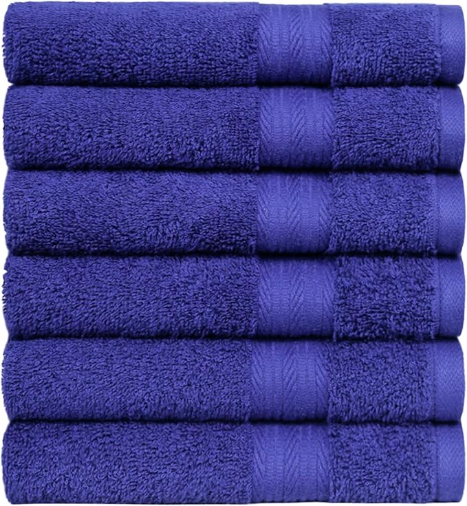 Amazon Basics 100% Cotton Fade-Resistant Hand Towels for Bathroom, Soft Absorbent, 26" x 16", Navy Blue, 6-Pack