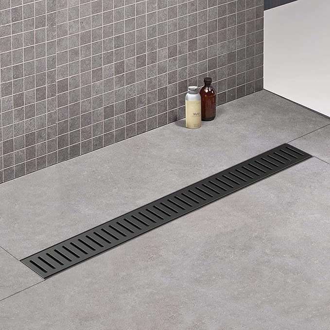 Linear Shower Drain,60 inch 304 Stainless Steel Shower Drain,Black | Capsule Drain with Removable Capsule Cover, Linear Drain with Hair Strainer and Adjustable Feet,Bathroom Shower Renovation