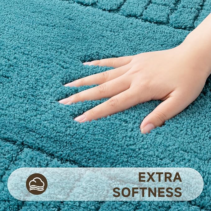 Pauwer Bathroom Rugs Set 5 Piece Non Slip Washable Bath Mat, Aqua Blue | U Shaped Contour Toilet Rugs, Soft Plush, Absorbent, Microfiber Shower Rug, Quick Dry Toilet Lid Cover