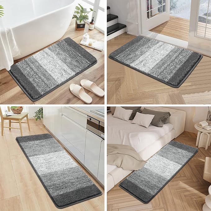 Pauwer 3 Piece Bathroom Rug Set, Microfiber Non Slip Bath Mats, Grey | Machine Washable, Quick Dry, Ultra Absorbent Floor Carpet, Plush Shower Rugs, U-Shaped Contour Toilet Mat