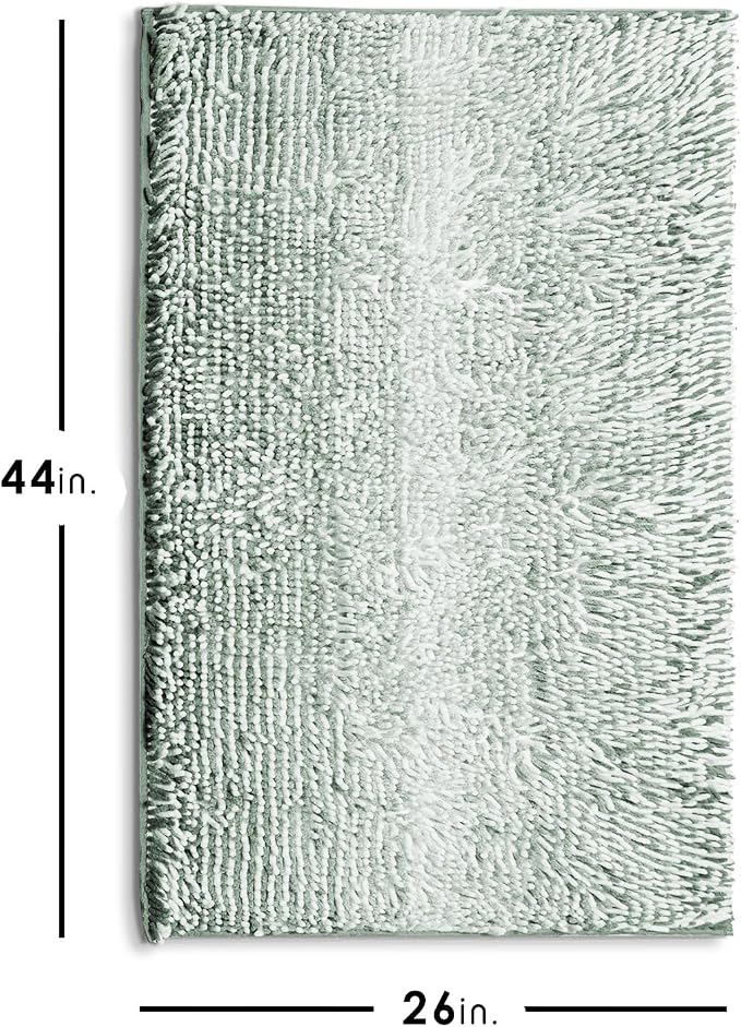Hearth & Harbor Bathroom Rugs, Chenille Bath Mat - Machine Washable Bath Mats for Bathroom Non-Slip Backing Rubber, Quick Dry Bathroom Mat, 26 x 44 - Ombre Green