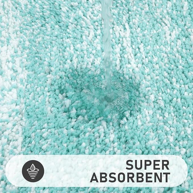 Bsmathom Bathroom Rug Set 4 Piece, Plush Microfiber Bath Mat, Teal | Super Water Absorbent, Non Slip Machine Washable Bath Rug Sets with Toilet Lid Cover and U-shaped Contour Toilet Mat