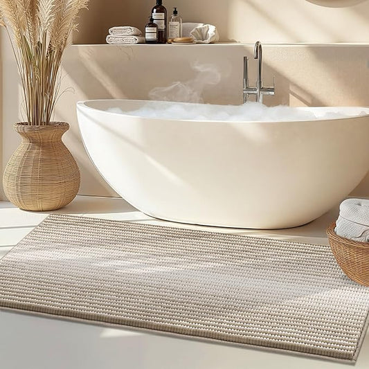 BSICPRO Large Bathroom Rugs Runner, 22x60 Striped Bath Mats, Light Taupe | Non Slip Chenille Backing, Extra Soft Absorbent, Quick Dry Machine Washable, Shower Rug for Bathroom Bedroom Decor