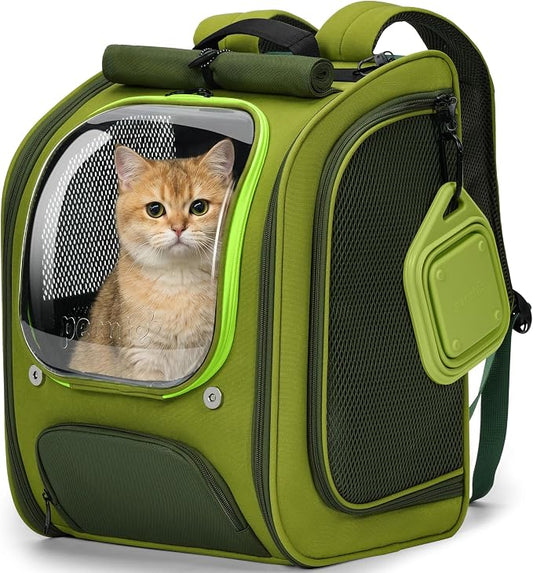 Pecute Cat Backpack Carrier,Large Space Cat Bubble Backpack,Ergonomic,Green | Upgraded Transparent Window Offers Greater Transparency,More Wear-Resistant,Sunshade curtain,Folding bowl,Ventilated