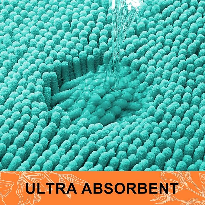Smiry Chenille Bathroom Rugs Sets 2 Piece (30x20+24x16, Turquoise) | Soft Absorbent Machine Washable Non Slip Shaggy Bath Rug Set for Tub, Shower, and Floor, Home Decor
