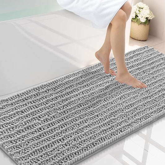 Smiry Bathroom Rugs 59X20, Extra Soft Rubber Backing Chenille Bath Mats | Light Grey Machine Washable Non Slip Quick Dry Bath Mats for Bathroom Floor, Tub, Shower, Home Decor Accessories